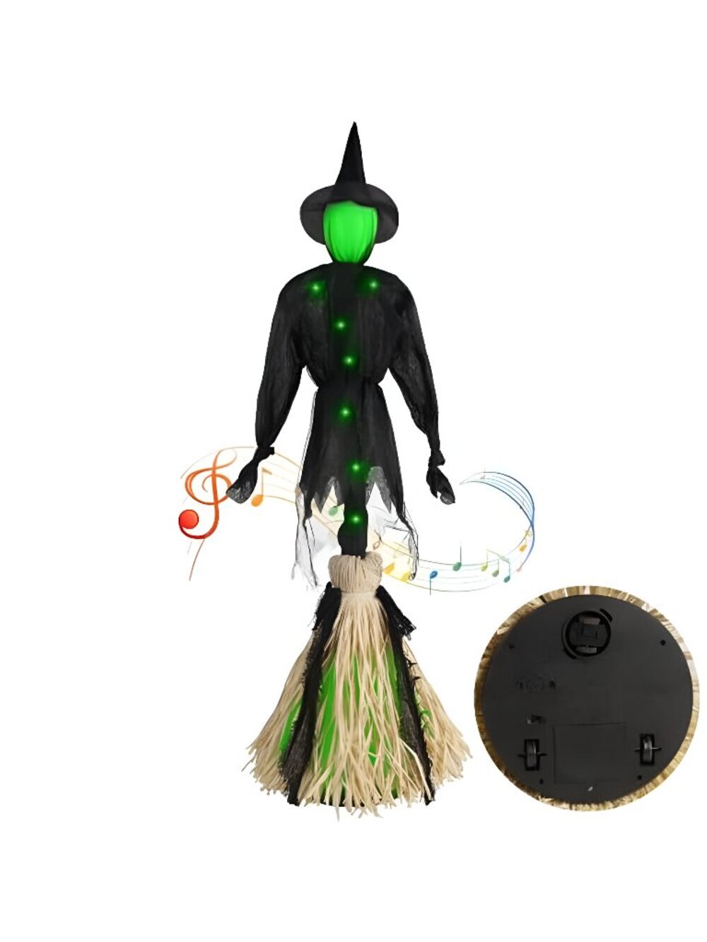 Electric Witch Broom, LED Witch Decoration, Voice and Touch Activated, Magical